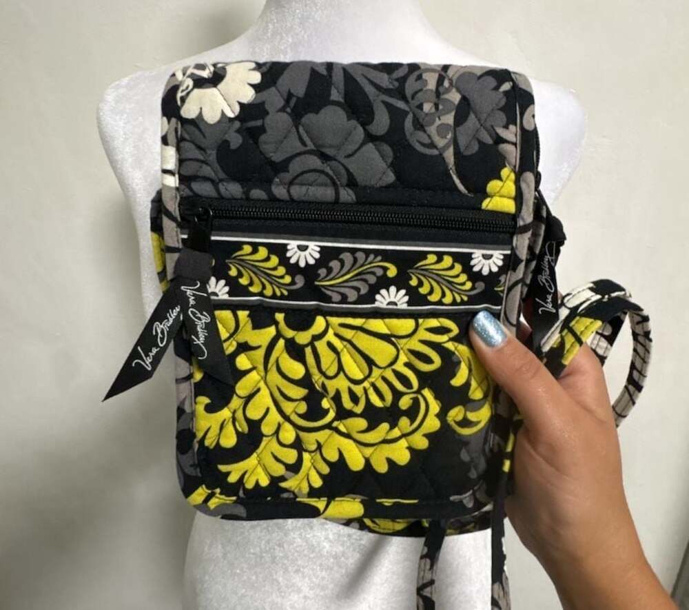 Vera Bradley Cross Body Satchel Purse Black Yellow Baroque Pattern Boho